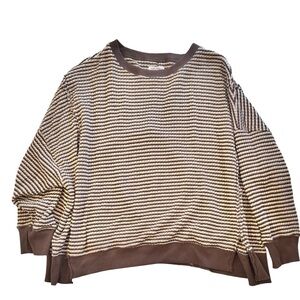 American Eagle Outfitters Brown and Cream Striped Sweatshirt